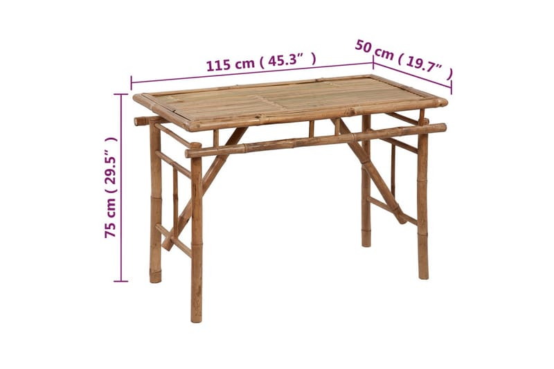 Kokoontaitettava puutarhapöytä 115x50x75 cm bambu - Ruskea - Ruokapöytä terassille