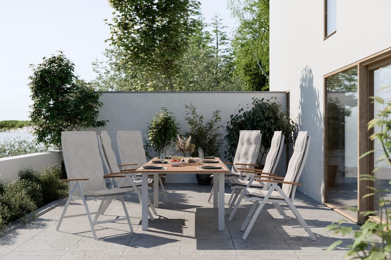 Las Vegas Jatkettava Ulkoruokapöytä 152-210x90 cm - Valkoinen/Tiikki - Puutarhakalusteet - Terassipöydät - Ruokapöytä terassille