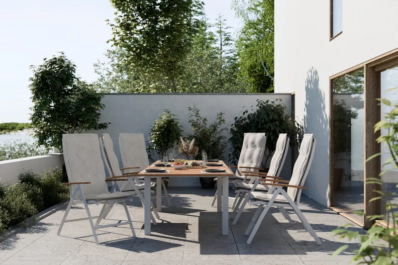 Las Vegas Jatkettava Ulkoruokapöytä 220/280x100 cm - Valkoinen/Tiikki - Puutarhakalusteet - Terassipöydät - Ruokapöytä terassille