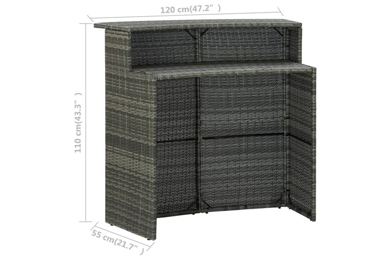 Puutarhan baaripöytä harmaa 120x55x110 cm polyrottinki - Puutarhakalusteet - Terassipöydät - Ruokapöytä terassille