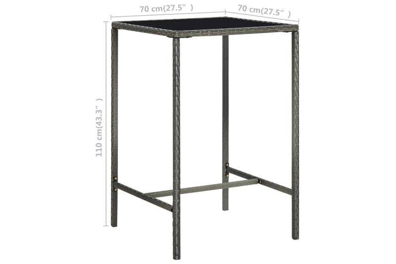 Puutarhan baaripöytä harmaa 70x70x110cm polyrottinki ja lasi - Puutarhakalusteet - Terassipöydät - Ruokapöytä terassille