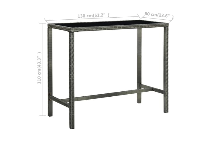 Puutarhan baaripöytä harmaa130x60x110cm polyrottinki ja lasi - Ruokapöytä terassille