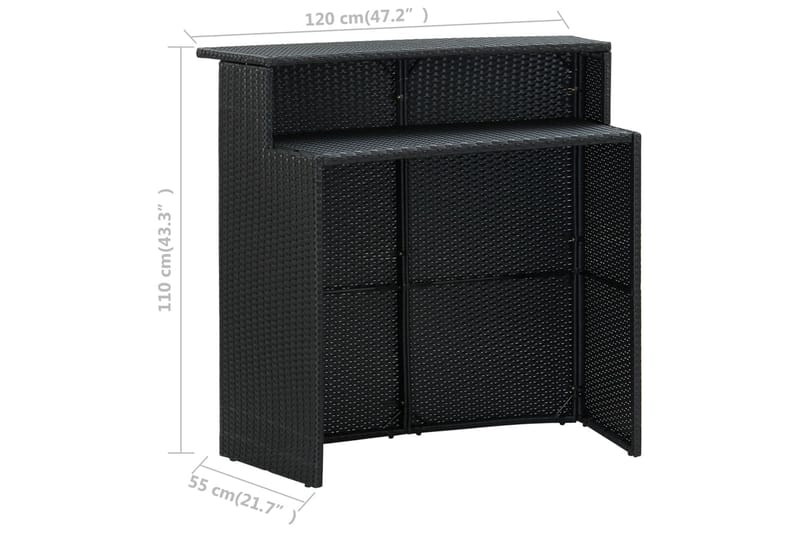 Puutarhan baaripöytä musta 120x55x110 cm polyrottinki - Puutarhakalusteet - Terassipöydät - Ruokapöytä terassille
