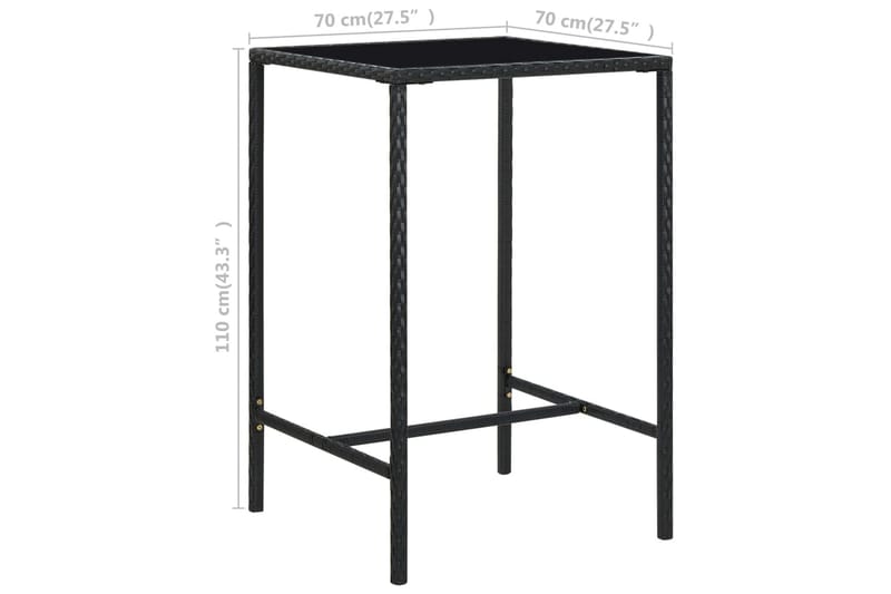 Puutarhan baaripöytä musta 70x70x110 cm polyrottinki ja lasi - Puutarhakalusteet - Terassipöydät - Ruokapöytä terassille
