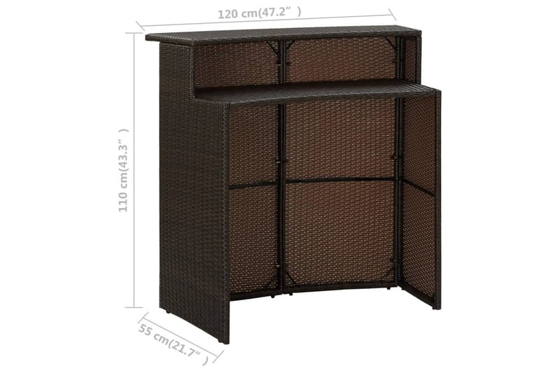 Puutarhan baaripöytä ruskea 120x55x110 cm polyrottinki - Puutarhakalusteet - Terassipöydät - Ruokapöytä terassille