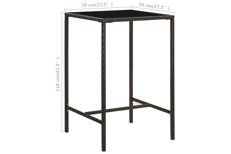 Puutarhan baaripöytä ruskea 70x70x110cm polyrottinki ja lasi - Puutarhakalusteet - Terassipöydät - Ruokapöytä terassille