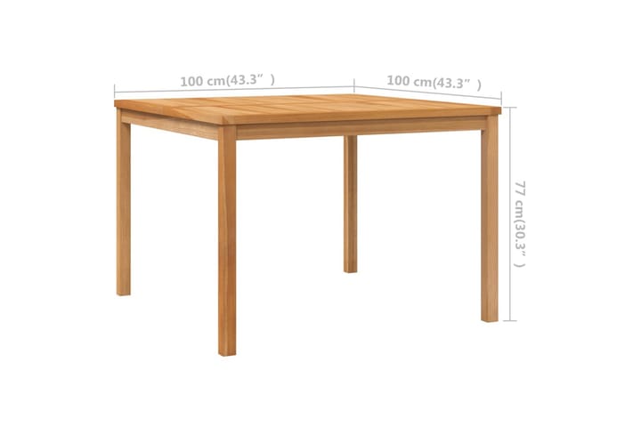Puutarhan ruokapöytä 110x110x77 cm täysi tiikki - Ruskea - Ruokapöytä terassille