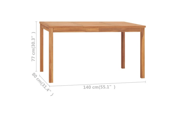 Puutarhan ruokapöytä 140x80x77 cm täysi tiikki - Ruokapöytä terassille