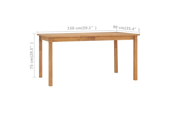 Puutarhan ruokapöytä 150x90x75 cm täysi tiikki - Ruokapöytä terassille