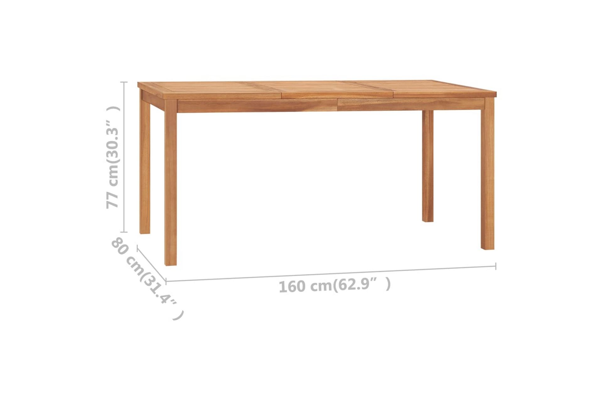 Puutarhan ruokapöytä 160x80x77 cm täysi tiikki - Puutarhakalusteet - Terassipöydät - Ruokapöytä terassille