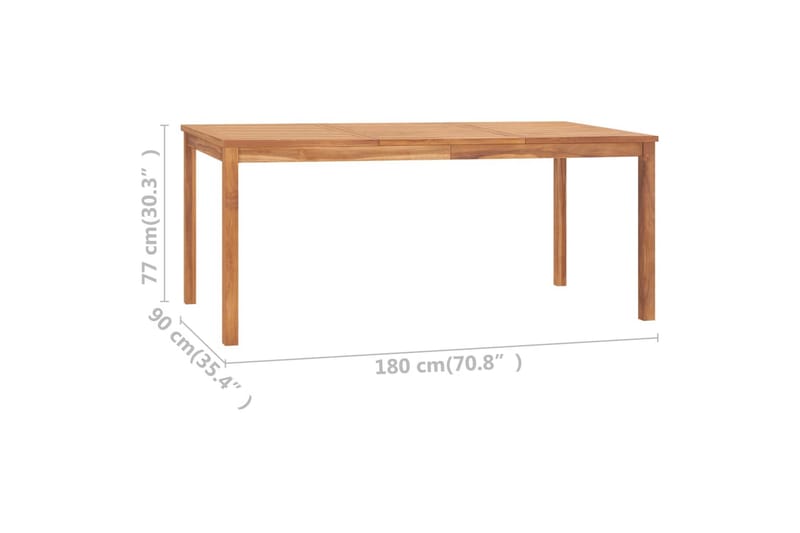 Puutarhan ruokapöytä 180x90x77 cm täysi tiikki - Puutarhakalusteet - Terassipöydät - Ruokapöytä terassille