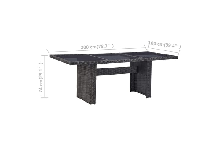 Puutarhan ruokapöytä 200x100x74 cm lasi ja polyrottinki - Musta - Ruokapöytä terassille