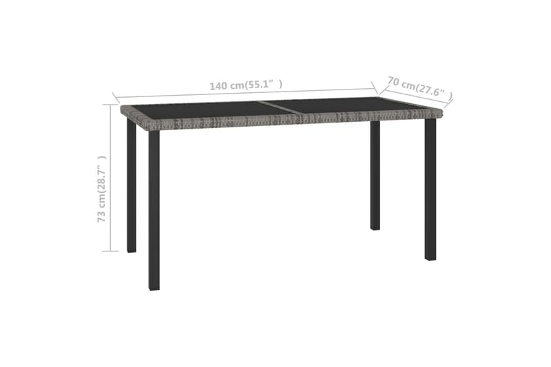 Puutarhan ruokapöytä harmaa 140x70x73 cm polyrottinki - Puutarhakalusteet - Terassipöydät - Ruokapöytä terassille