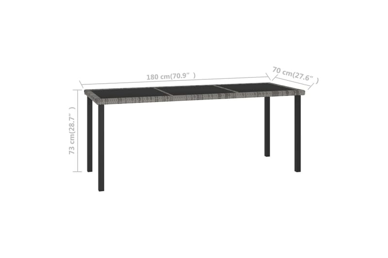 Puutarhan ruokapöytä harmaa 180x70x73 cm polyrottinki - Puutarhakalusteet - Terassipöydät - Ruokapöytä terassille