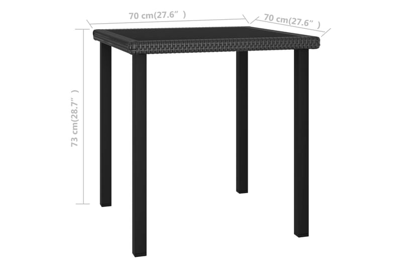 Puutarhan ruokapöytä musta 70x70x73 cm polyrottinki - Puutarhakalusteet - Terassipöydät - Ruokapöytä terassille