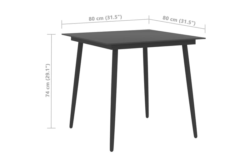 Puutarhan ruokapöytä musta 80x80x74 cm teräs ja lasi - Musta - Puutarhakalusteet - Terassipöydät - Ruokapöytä terassille