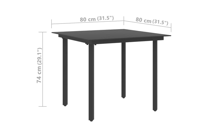 Puutarhan ruokapöytä musta 80x80x74 cm teräs ja lasi - Musta - Ruokapöytä terassille