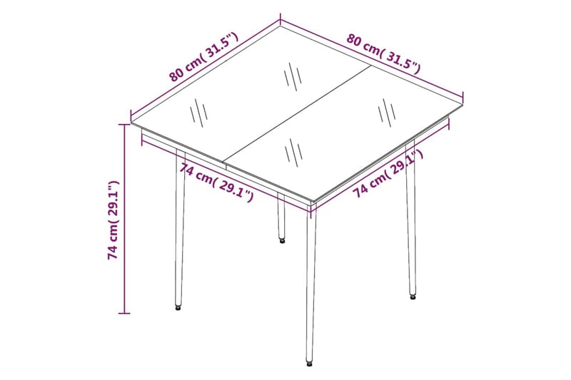 Puutarhan ruokapöytä musta 80x80x74 cm teräs ja lasi - Musta - Ruokapöytä terassille