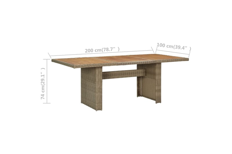 Puutarhan ruokapöytä ruskea 200x100x74 cm polyrottinki - Ruskea - Puutarhakalusteet - Terassipöydät - Ruokapöytä terassille