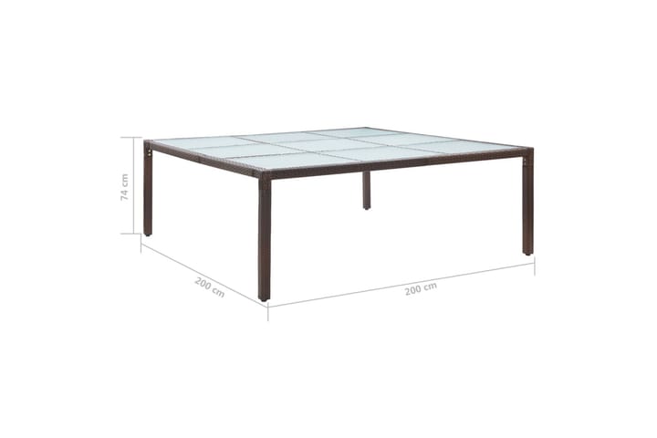 Puutarhan ruokapöytä ruskea 200x200x74 cm polyrottinki - Ruskea - Ruokapöytä terassille