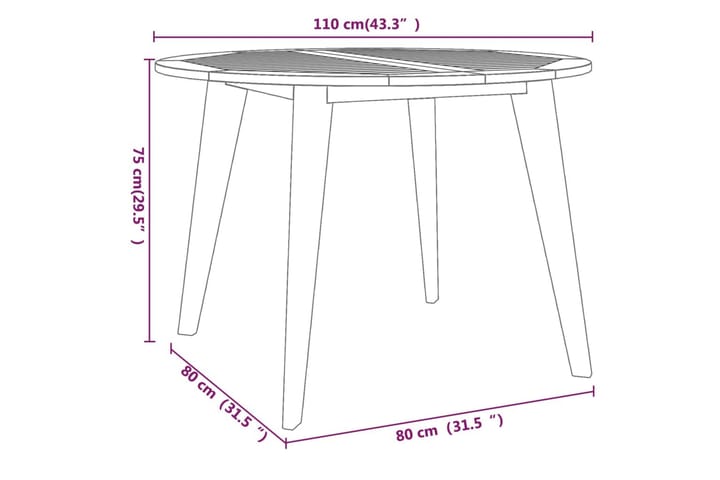 Puutarhapöytä Ã˜110x75 cm täysi akaasiapuu - Ruskea - Ruokapöytä terassille
