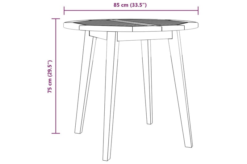Puutarhapöytä Ã˜85x75 cm täysi akaasiapuu - Ruskea - Ruokapöytä terassille