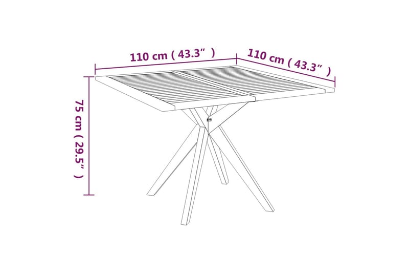 Puutarhapöytä 110x110x75 cm täysi akasiapuu - Ruskea - Ruokapöytä terassille