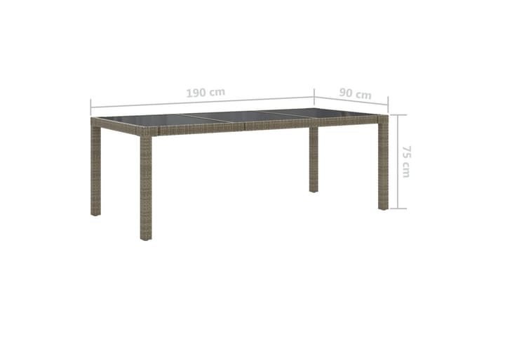 Puutarhapöytä 190x90x75cm karkaistu lasi ja polyrottinki har - Harmaa - Ruokapöytä terassille