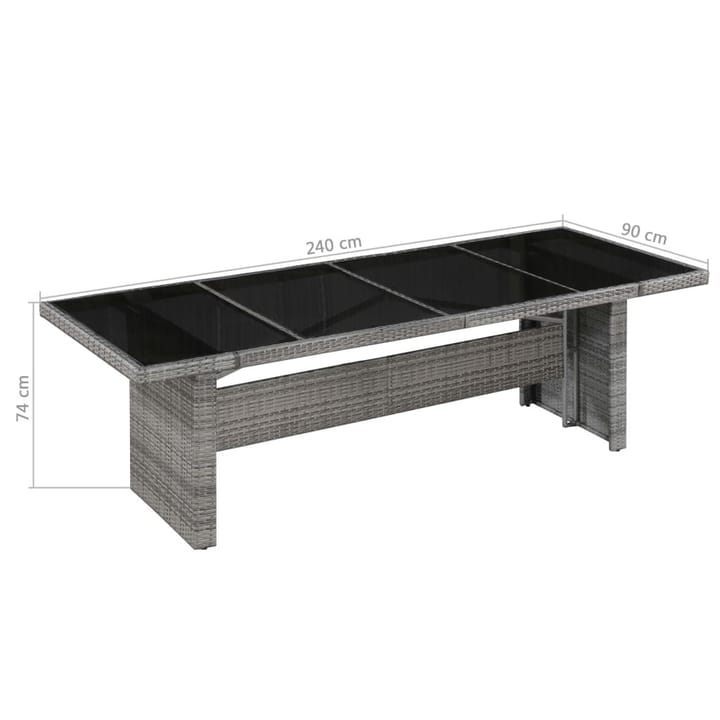 Puutarhapöytä 240x90x74 cm polyrottinki ja lasi - Harmaa - Ruokapöytä terassille