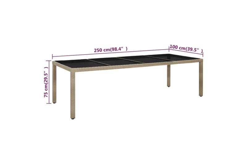 Puutarhapöytä 250x100x75 cm karkaistu lasi ja PE-rottinki be - Beige - Puutarhakalusteet - Terassipöydät - Ruokapöytä terassille