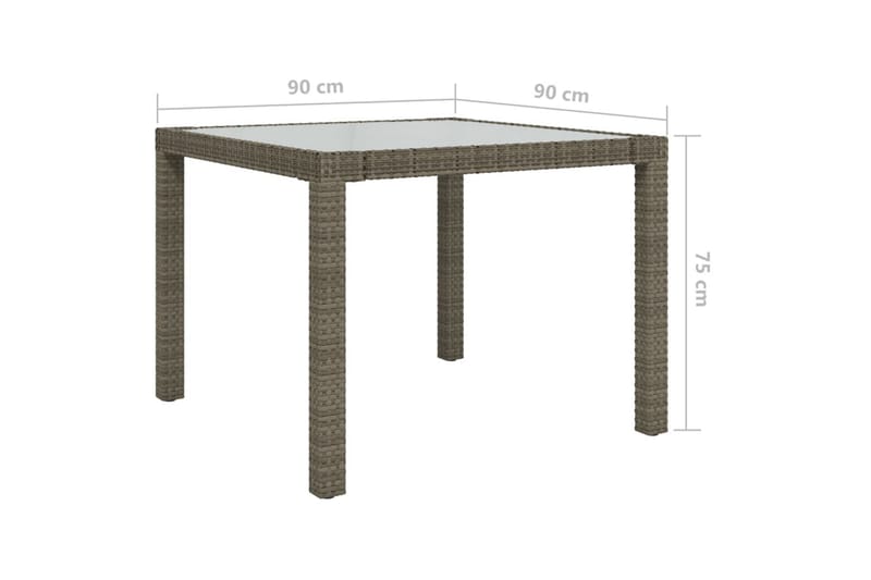 Puutarhapöytä 90x90x75 cm karkaistu lasi ja polyrottinki har - Harmaa - Ruokapöytä terassille