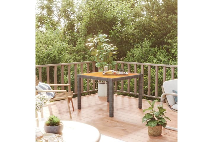 Puutarhapöytä 90x90x75 cm polyrottinki ja akaasiapuu harmaa - Harmaa - Ruokapöytä terassille
