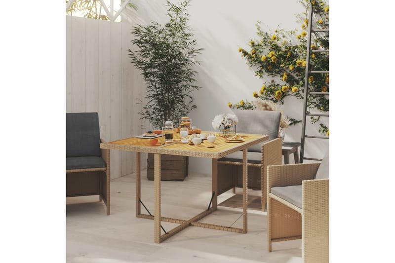 Puutarhapöytä beige 109x107x74 cm polyrottinki ja täyspuu - Beige - Puutarhakalusteet - Terassipöydät - Ruokapöytä terassille