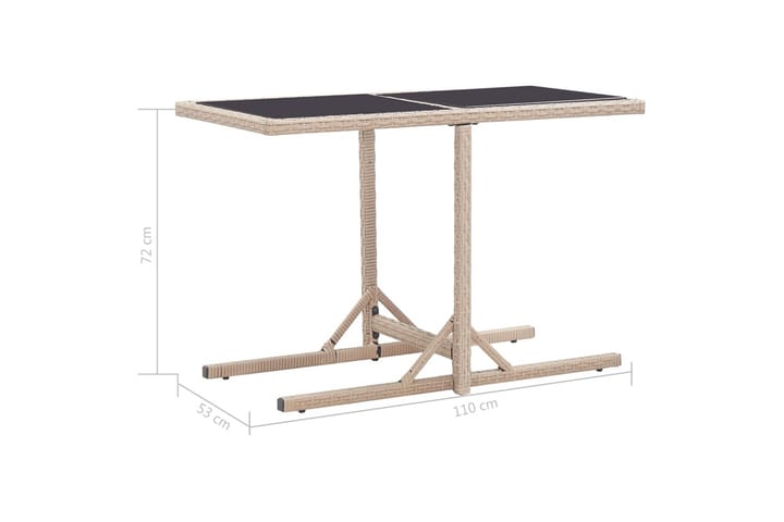 Puutarhapöytä beige 110x53x72 cm lasi ja polyrottinki - Ruokapöytä terassille