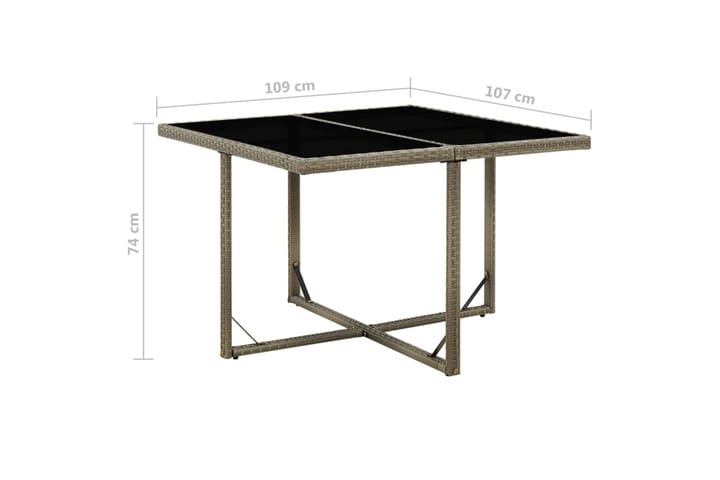 Puutarhapöytä harmaa 109x107x74 cm polyrottinki ja lasi - Harmaa - Ruokapöytä terassille