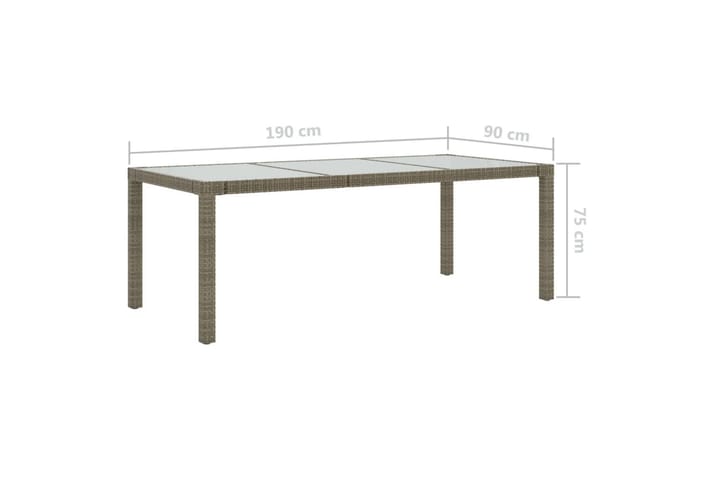 Puutarhapöytä harmaa 190x90x75 cm karkaistu lasi/polyrottink - Harmaa - Ruokapöytä terassille