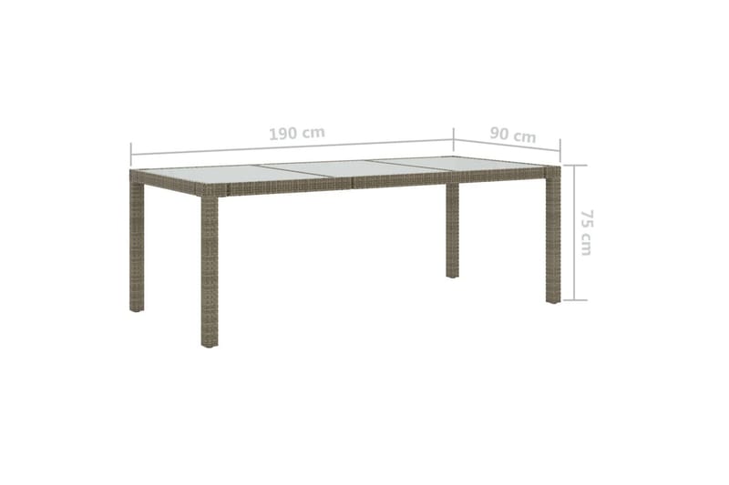 Puutarhapöytä harmaa 190x90x75 cm karkaistu lasi/polyrottink - Harmaa - Puutarhakalusteet - Terassipöydät - Ruokapöytä terassille