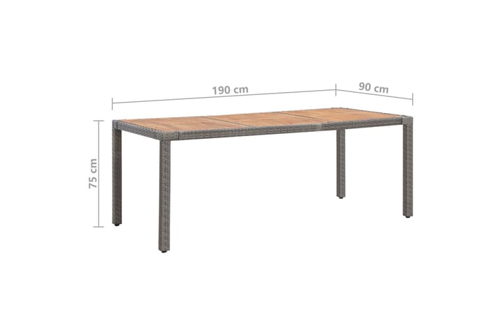 Puutarhapöytä harmaa 190x90x75 cm polyrottinki ja akaasiapuu - Harmaa - Ruokapöytä terassille