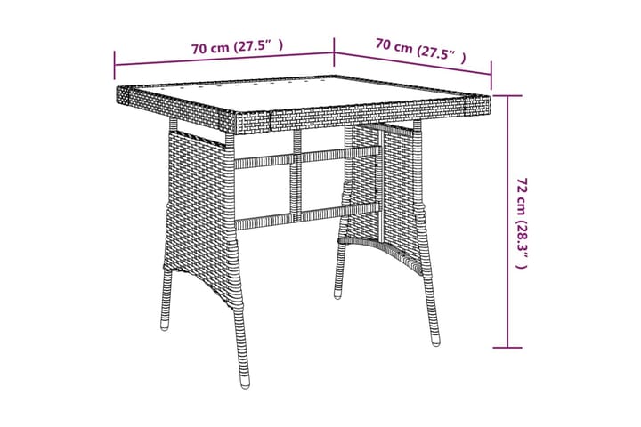 Puutarhapöytä harmaa 70x70x72 cm polyrottinki ja akaasiapuu - Harmaa - Ruokapöytä terassille