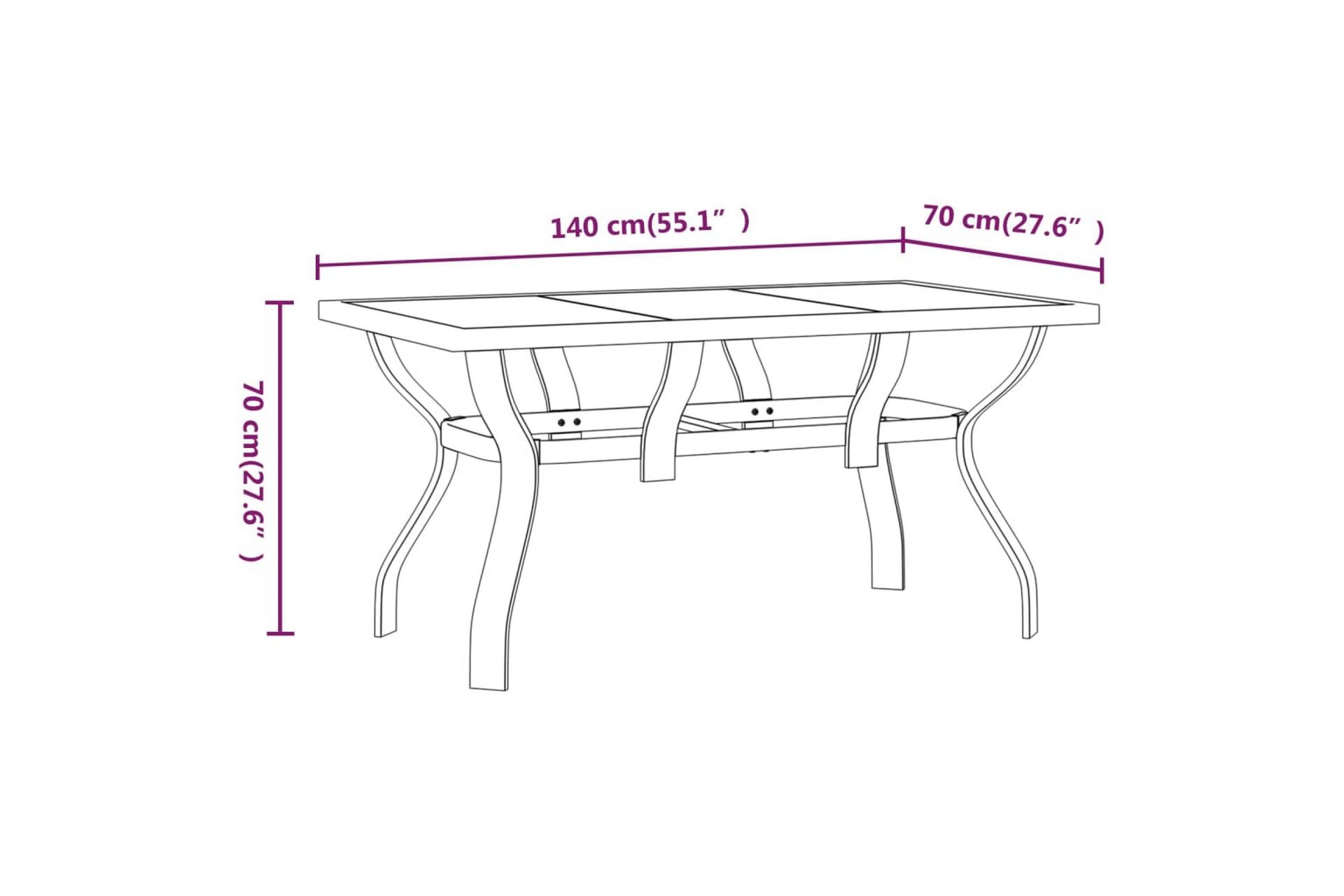 Puutarhapöytä musta 140x70x70 cm teräs ja lasi - Musta - Puutarhakalusteet - Terassipöydät - Ruokapöytä terassille