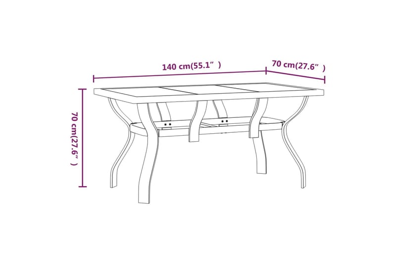 Puutarhapöytä musta 140x70x70 cm teräs ja lasi - Musta - Ruokapöytä terassille