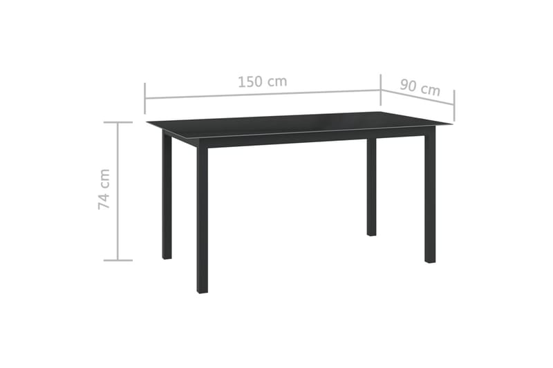 Puutarhapöytä musta 150x90x74 cm alumiini ja lasi - Musta - Ruokapöytä terassille