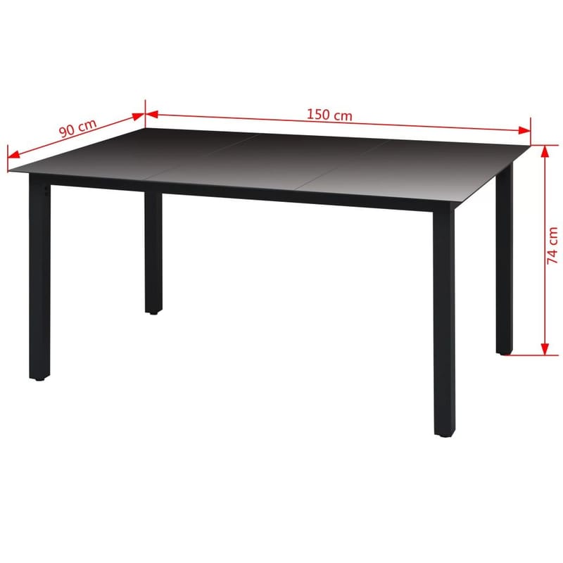 Puutarhapöytä musta 150x90x74 cm alumiini ja lasi - Musta - Puutarhakalusteet - Terassipöydät - Ruokapöytä terassille