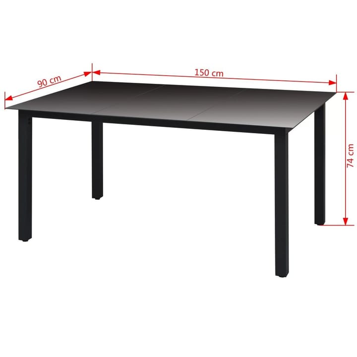 Puutarhapöytä musta 150x90x74 cm alumiini ja lasi - Musta - Ruokapöytä terassille