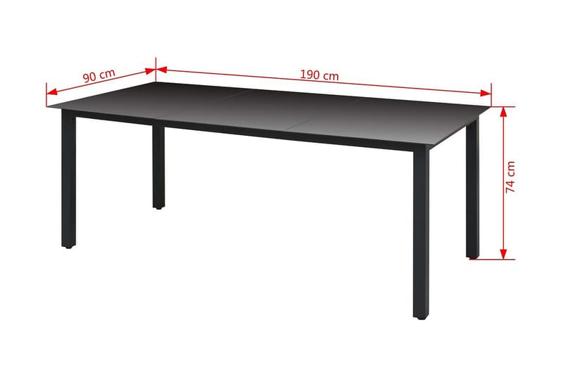 Puutarhapöytä musta 190x90x74 cm alumiini ja lasi - Musta - Puutarhakalusteet - Terassipöydät - Ruokapöytä terassille