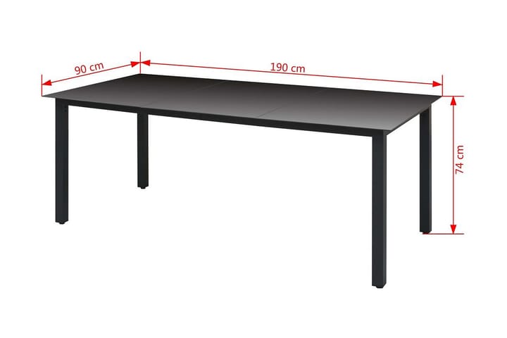 Puutarhapöytä musta 190x90x74 cm alumiini ja lasi - Musta - Ruokapöytä terassille