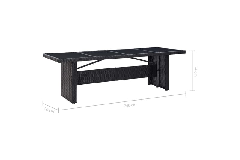 Puutarhapöytä musta 240x90x74 cm polyrottinki ja lasi - Musta - Puutarhakalusteet - Terassipöydät - Ruokapöytä terassille