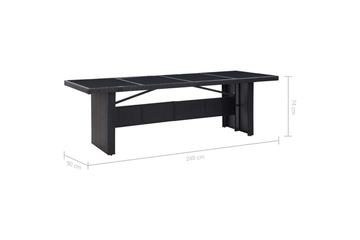 Puutarhapöytä musta 240x90x74 cm polyrottinki ja lasi - Musta - Ruokapöytä terassille