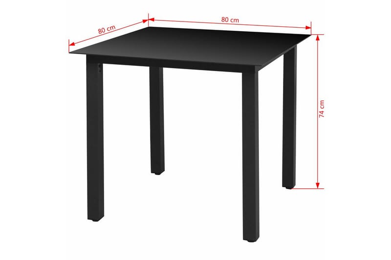 Puutarhapöytä musta 80x80x74 cm alumiini ja lasi - Musta - Ruokapöytä terassille