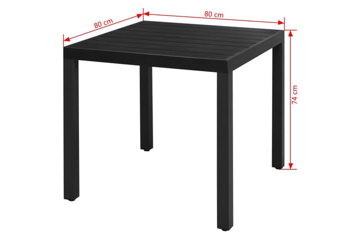 Puutarhapöytä musta 80x80x74 cm alumiini ja WPC - Musta - Ruokapöytä terassille
